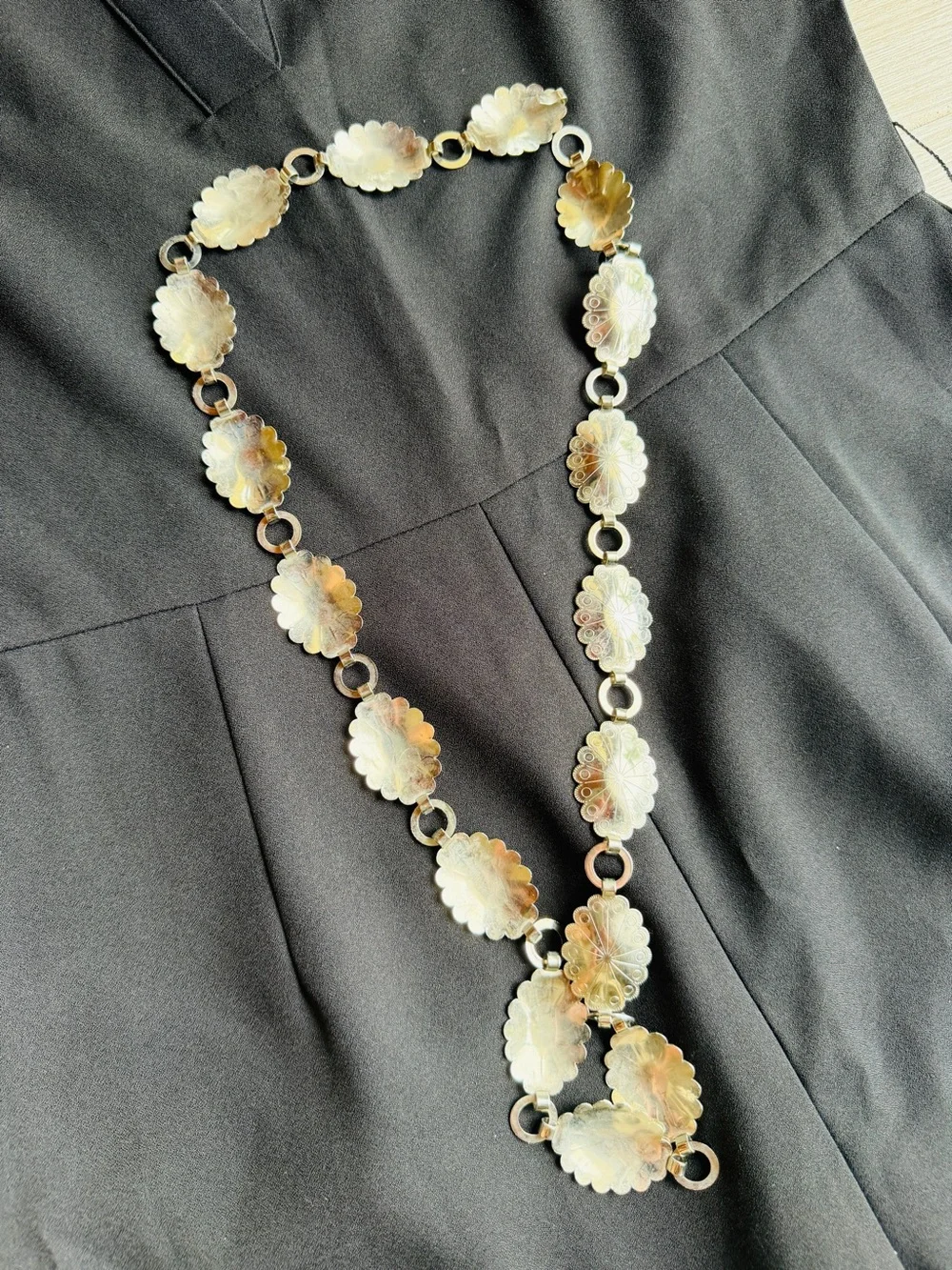 Vintage Floral Medallion Silver Chain Belt